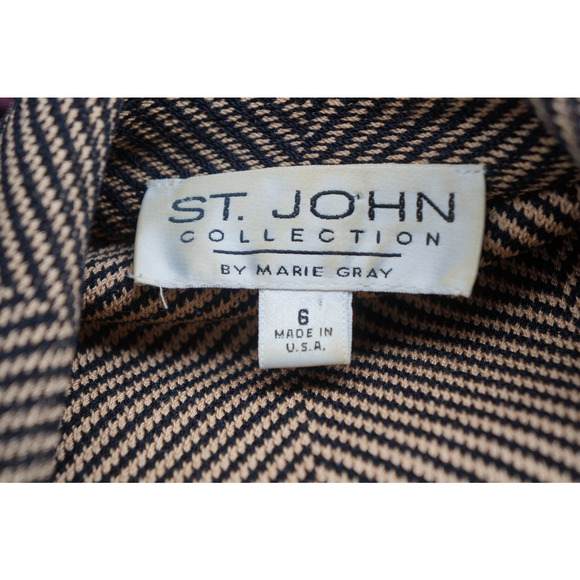 St. John Collection Pale Pink/Charcoal Herringbone Jacket w/ Suede Trim sz 6 - Picture 10 of 11
